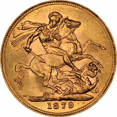 Reverse of 1879 Melbourne Mint Young Head St. George Reverse Gold Sovereign