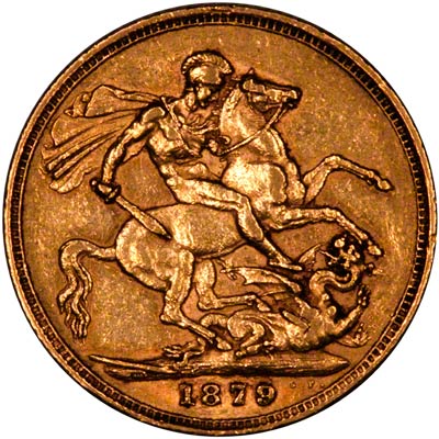 'S' on Obverse of 1879 Sydney Mint Young Head St. George Reverse Gold Sovereign