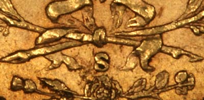 Close Up of 'S' Mintmark Below Shield on Reverse