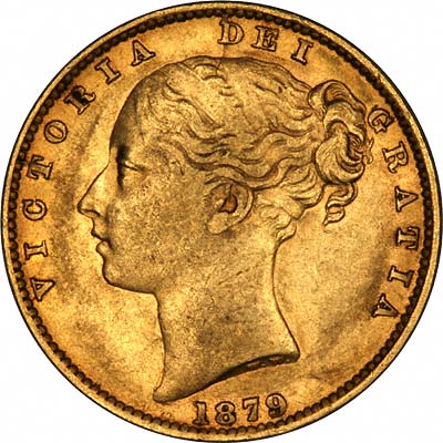 Obverse of 1879 Victoria Shield Sovereign