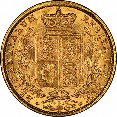 Reverse of Young Head Shield Reverse Gold Sovereign