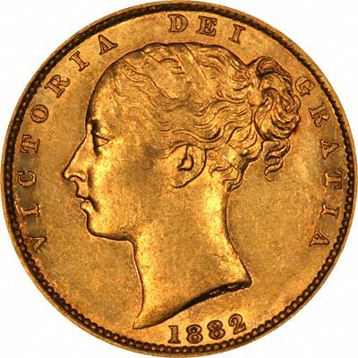 Obverse of 1882 Young Head Shield Reverse Gold Sovereign