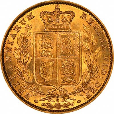 Reverse of Young Head Shield Reverse Gold Sovereign