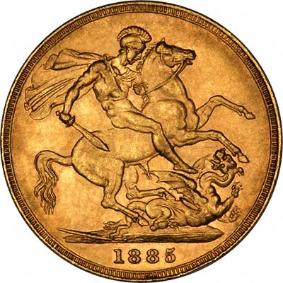 Reverse of 1885 Young Head St. George Reverse Melbourne Mint Gold Sovereign