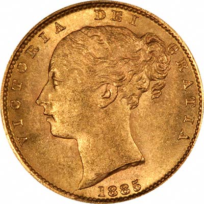Obverse of 1887 Young Head Shield Sovereign