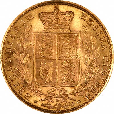 Reverse of 1887 Young Head Shield Sovereign