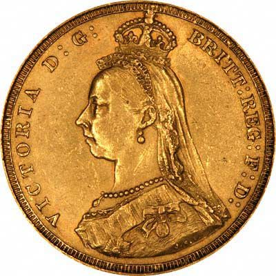 Obverse of 1887 Jubilee Head Gold Sovereign