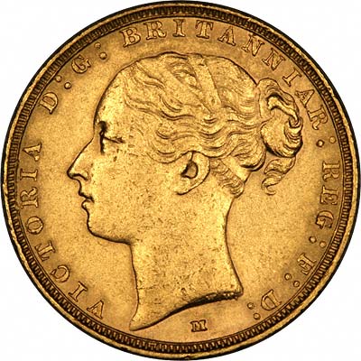 Obverse of 1887 Young Head St. George Reverse Melbourne Mint Gold Sovereign