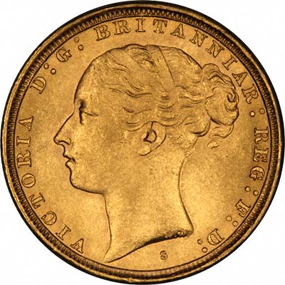 Obverse of 1887 Young Head St. George Reverse Sydney Mint Gold Sovereign