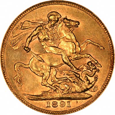 Reverse of 1891 Sovereign - Short Tail Horse