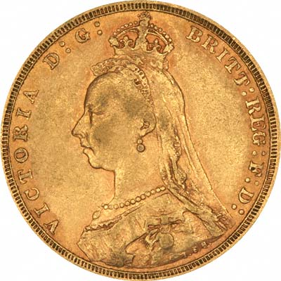 Obverse of Rare Short Tailed 1891 Melbourne Mint Sovereign