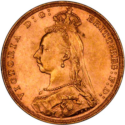 Obverse of 1891 Short Tail Sovereign
