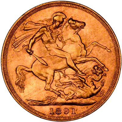Reverse of 1891 Short Tail Type Sovereign