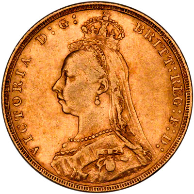 Obverse of 1892 London Mint Sovereign