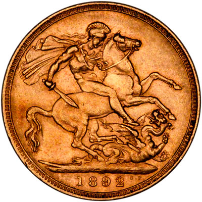 Reverse of 1892 London Mint Sovereign