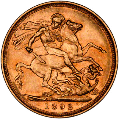 Reverse of 1892 Sydney Mint Sovereign