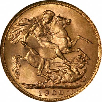 Reverse of 1900 Queen Victoria Veiled Head Gold Sovereign