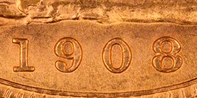 1908 London Mint Sovereign - Close Up of Date