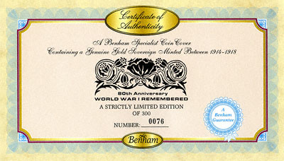 1914 Sovereign World War I - First Day Cover Certificate