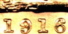 1916 London Mint Sovereign Close Up of Date