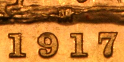 Close Up of Date & Mintmark of 1917 Melbourne Mint Sovereign