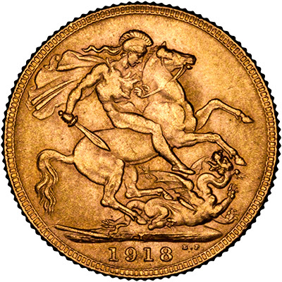 Reverse of 1918 Bombay India Mint Sovereign