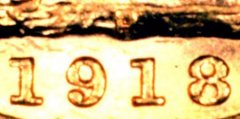 Reverse of 1918 Perth Mint Sovereign Close Up of Date