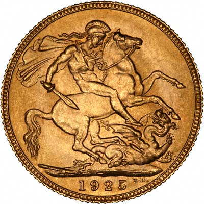 Reverse of 1925 London Mint Sovereign Struck 1949 to 1951