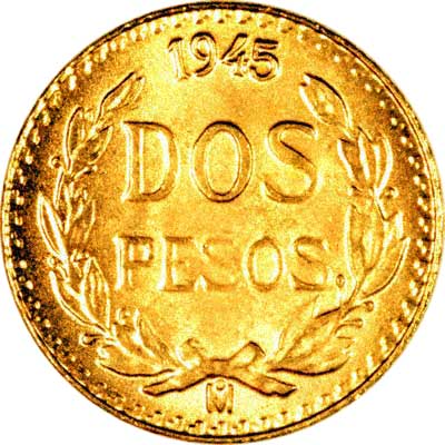 Reverse of 1945 Mexican 2 Pesos