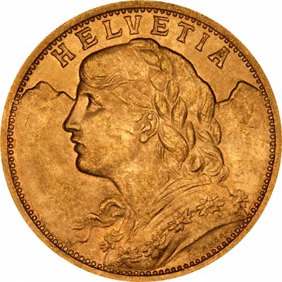 Obverse of 1947 Swiss 20 Francs