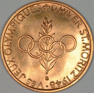 Reverse of 1948 Olympic Gold Medallion 